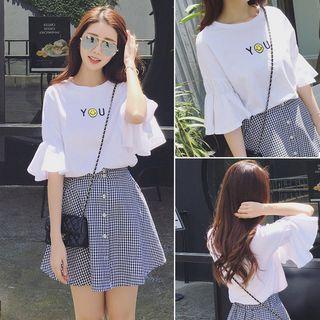 Smiley Frilled 3/4-sleeve T-shirt