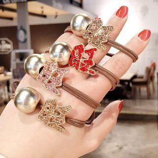Metal Bead Rhinestone Chinese Characters Hair Tie
