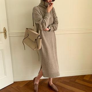 Turtleneck Wool Blend Knit Dress
