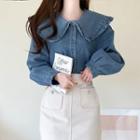 Button-up Capelet Denim Blouse