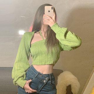 Set: Halter Knit Crop Top + Shrug
