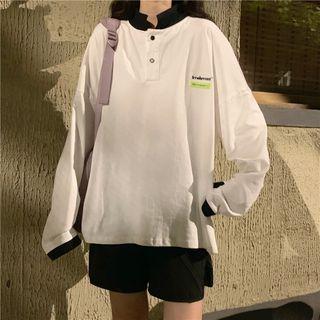 Long-sleeve Lettering Stand Collar Polo Shirt