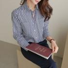 Dual-pocket Contrast-trim Striped Shirt