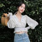 Floral Collar Lace Cropped Blouse