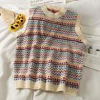 Rainbow-stripe Slim-fit Knit Vest Almond - One Size