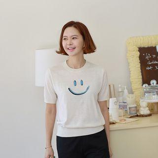 Smiley Embroidery Knit Top