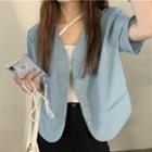 Short-sleeve Collarless Single-breasted Cropped Blazer