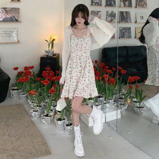 Knit Shrug / Spaghetti Strap Floral A-line Dress (various Designs)