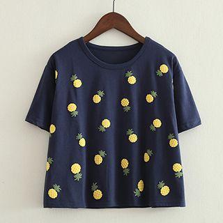 Pineapple Print Short-sleeve Crewneck T-shirt