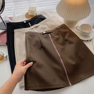Plain Zip High-waist Skirt