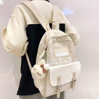 Plaid Buckled Canvas Backpack