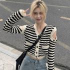 Cold Shoulder Striped Cardigan Black & Beige - One Size