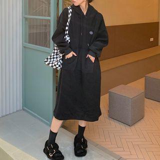 Oversized Lettering Long-sleeve Slit Sweatshirt Dress
