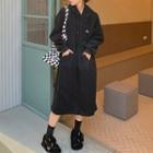 Oversized Lettering Long-sleeve Slit Sweatshirt Dress