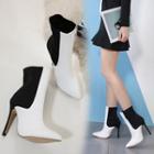 Pointy Toe Two Tone High Heel Short Boots
