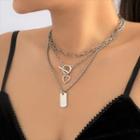 Tag Pendant Layered Stainless Steel Choker 01 - X03441 - Silver - One Size