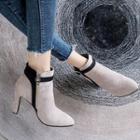 Faux Suede Buckled High Heel Ankle Boots