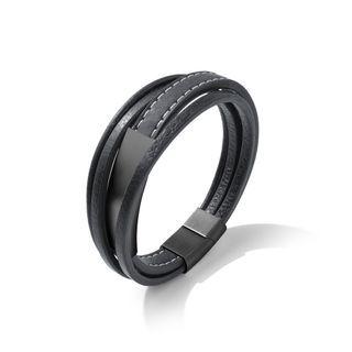 Fashion And Simple Plated Black Geometric Rectangular 316l Stainless Steel Multi-layer Leather Bracelet Black - One Size