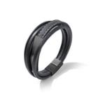 Fashion And Simple Plated Black Geometric Rectangular 316l Stainless Steel Multi-layer Leather Bracelet Black - One Size