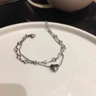 Layered Heart Chain Bracelet Silver - One Size