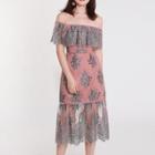 Short-sleeve Off Shoulder Lace Midi Dress