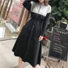 Long-sleeve Zip-front Stand Collar Midi A-line Dress