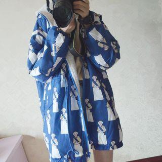 Printed Fleece-lined Long Jacket
