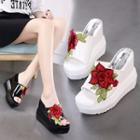 Flower-accent Platform Wedge Slide Sandals