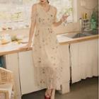 Star Embroidered Cutaway-shoulder Layered Dress