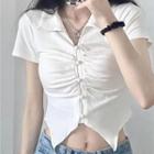 Short-sleeve Collared Crop Top White - One Size