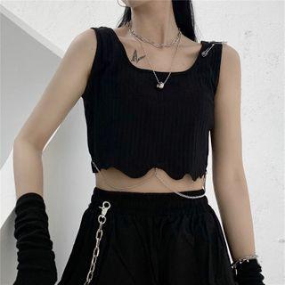 Scalloped Hem Sleeveless Cropped Top Black - One Size