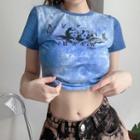Short-sleeve Graphic Print Cropped Tie-dye T-shirt