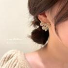 Bow Faux Pearl Earring 1 Pair - 925 Silver Needle - White Faux Pearl - Gold - One Size