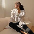 Tie-cuff Ruffled-detail Blouse