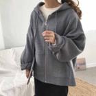 Plain Loose-fit Knit Hooded Cardigan / Plain Skirt