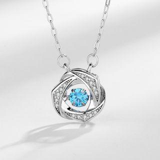 Rhinestone Pendant Necklace Silver & Blue - One Size