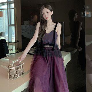 Sleeveless Crop Top / Asymmetric Mesh Skirt