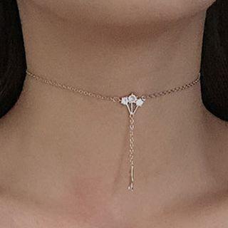Rhinestone Balloon Pendant Choker With Chain - Silver - One Size