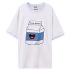 Milk Carton Print Elbow-sleeve T-shirt White - One Size