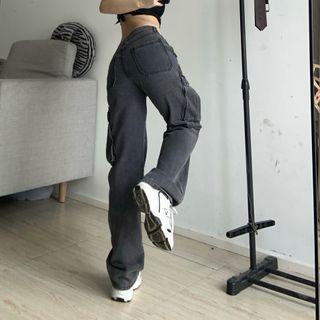 Plain High Waist Loose Fit Cargo Pants