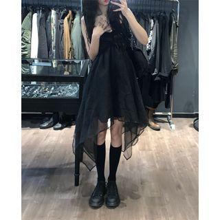 Sleeveless Asymmetrical Mesh A-line Dress