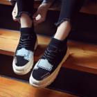 Platform Knit Panel Lace-up Shoes