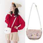 Cat Embroidered Furry Crossbody Bag