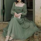 Lantern-sleeve Long-sleeve Chiffon Dress