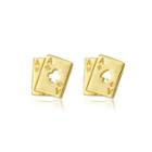 Sterling Silver Plated Gold Simple Creative Playing Card Stud Earrings Golden - One Size