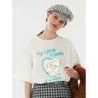 Heart-frame Sheep-printed T-shirt White - One Size