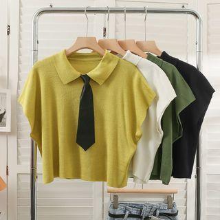 Plain Knit Cropped Top With Tie