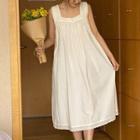 Sleeveless Square Neck Plain Midi Dress White - One Size