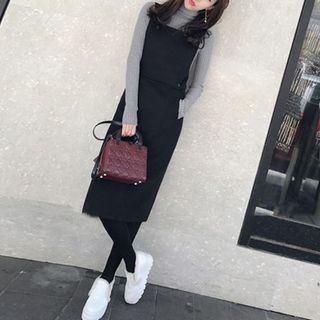 Set: Plain Turtleneck Sweater + Midi Jumper Dress
