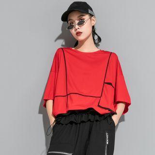 Two Tone Drawstring Oversize Top